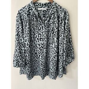 Rebecca Minkoff Women’s Leopard 2X Silk Tunic Top Blue Animal Print Boho Plus